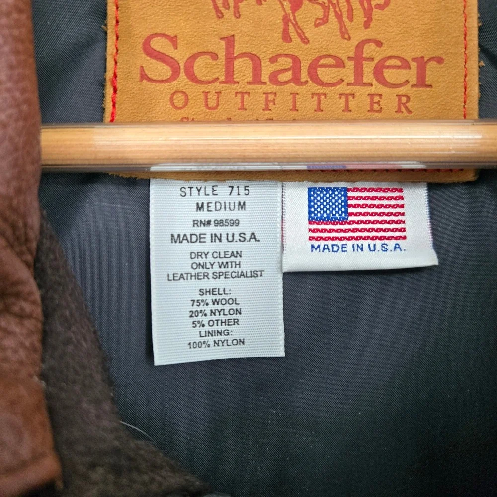 Vtg Leather/Wool Schaefer Outfitter Brown Vest Mens M USA Made Cowboy Western